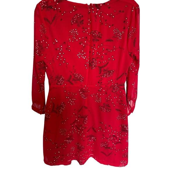 Madewell Hazelwood Wrap Front Dress Mini Long Sleeve Windswept Floral Red Size 8 - Picture 6 of 9